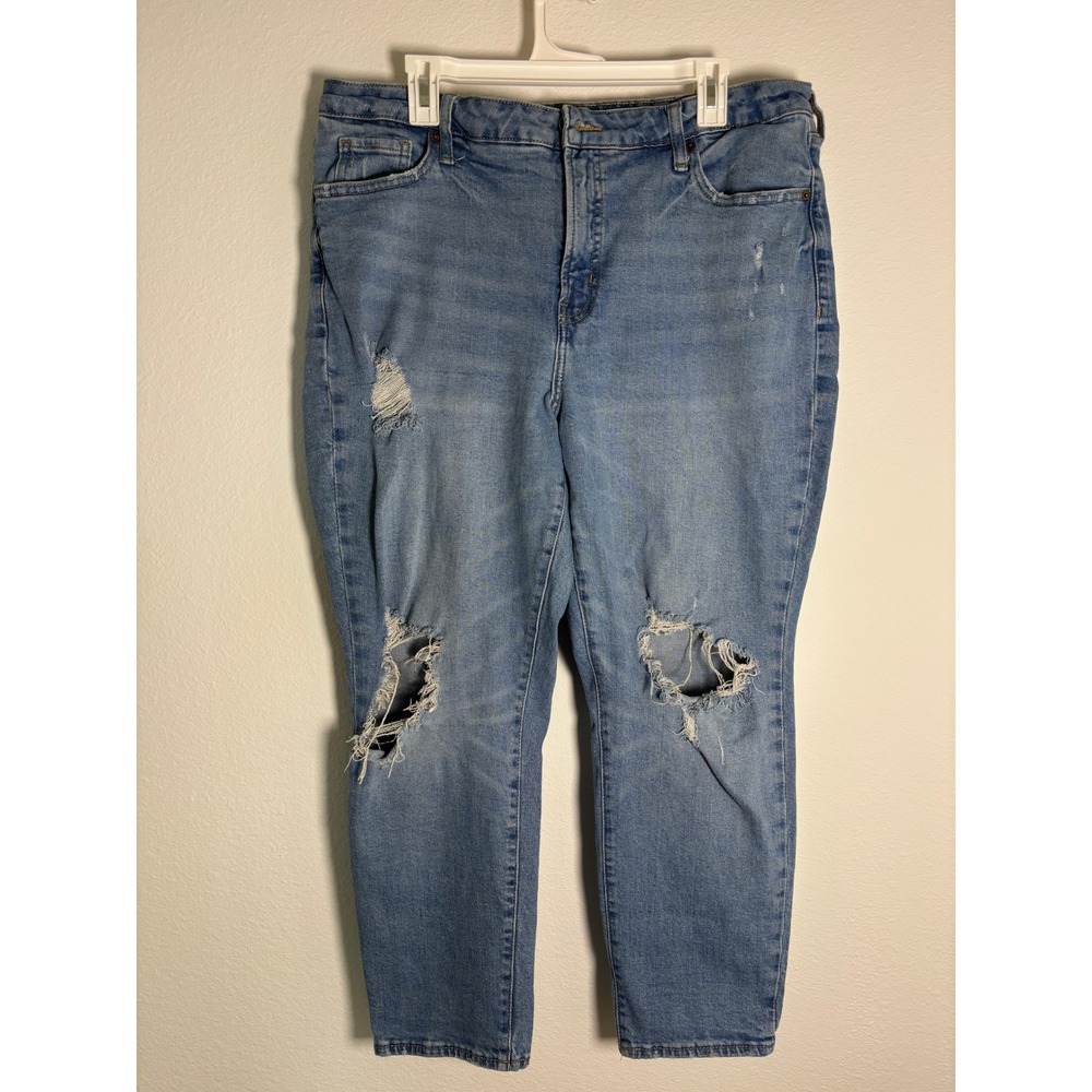 Old Navy OG Straight High Rise Distressed Jeans Womens 18 Medium Wash Denim